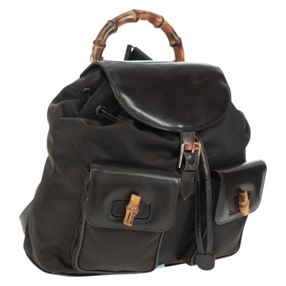 GUCCI Bamboo Backpack Nylon Brown Silver 003 1119 0016 Auth 161351